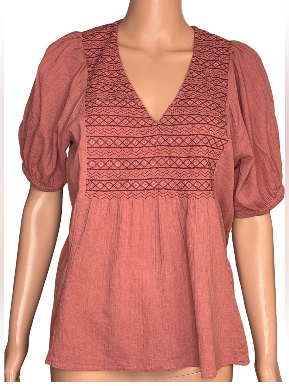 Madewell Embroidered Puff Sleeve Cotton Blouse Medium
